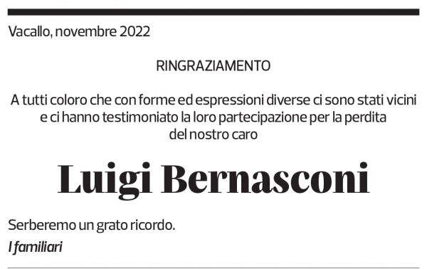 Annuncio funebre Luigi Bernasconi