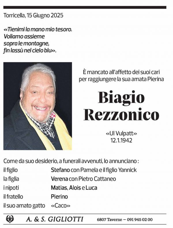 Annuncio funebre Biagio Rezzonico