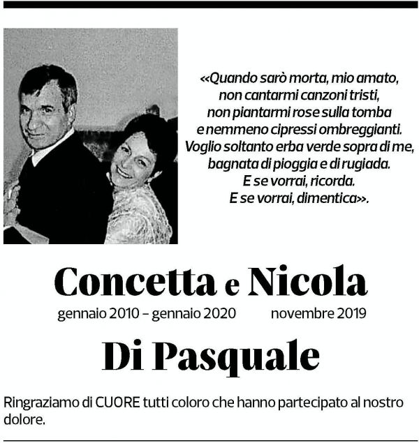 Annuncio funebre Concetta E Nicola Di Pasquale