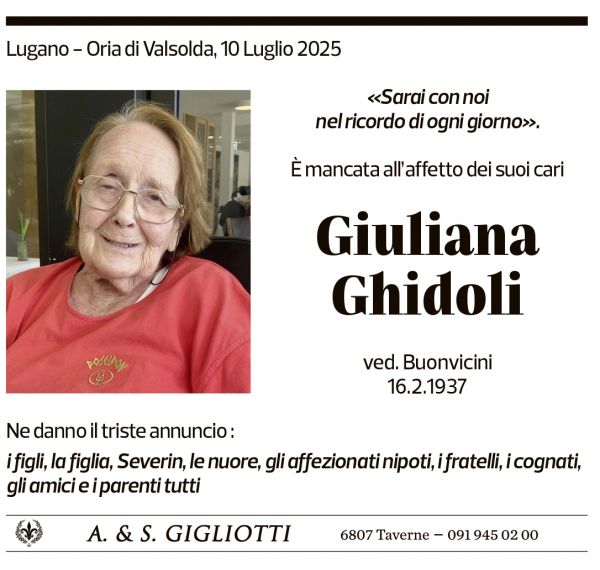 Annuncio funebre Giuliana Ghidoli