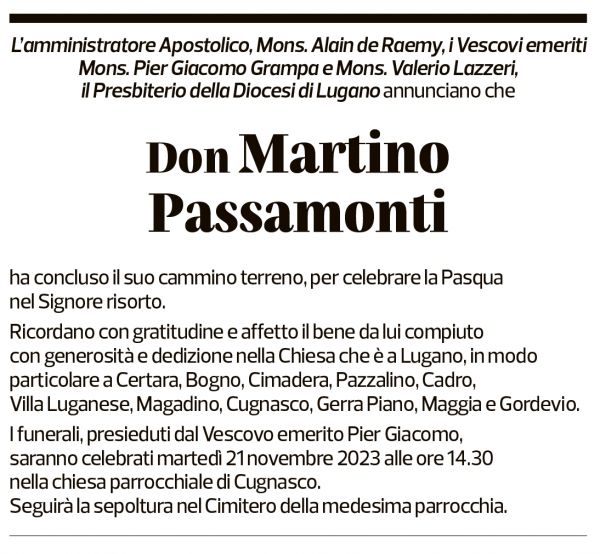 Annuncio funebre Martino Passamonti