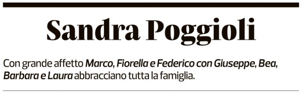 Annuncio funebre Sandra Poggioli