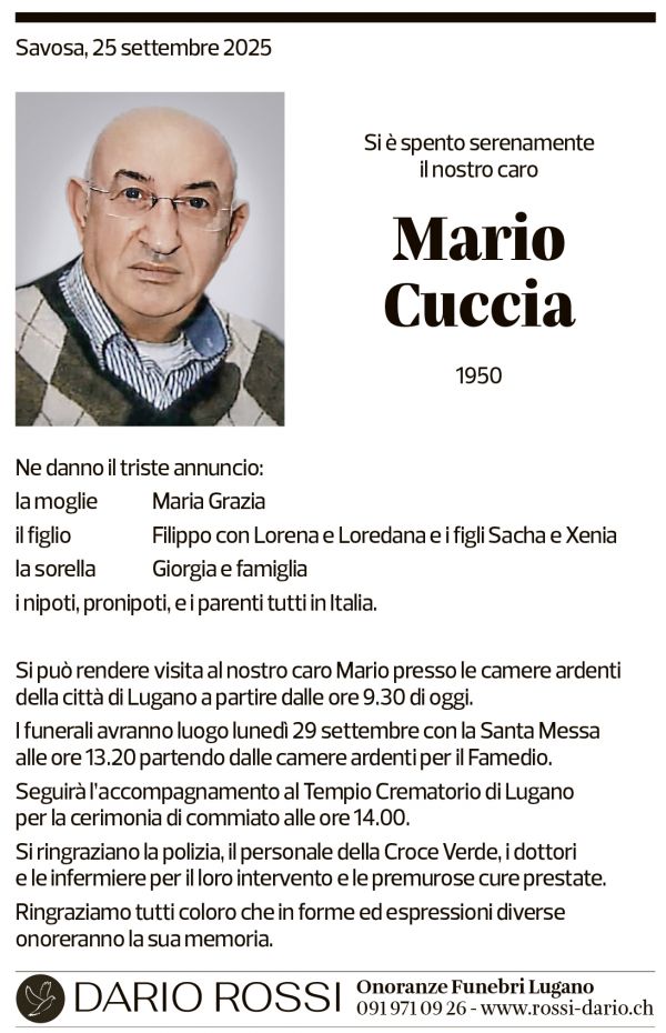Annuncio funebre Mario Cuccia