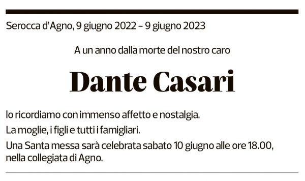 Annuncio funebre Dante Casari