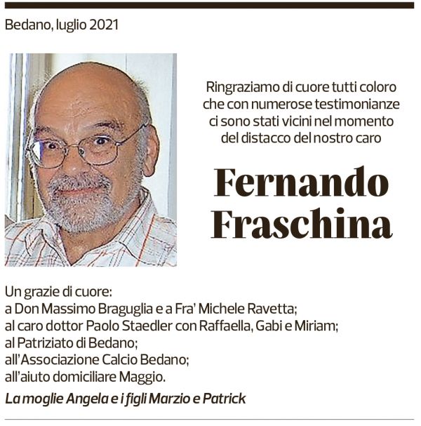 Annuncio funebre Fernando Fraschina