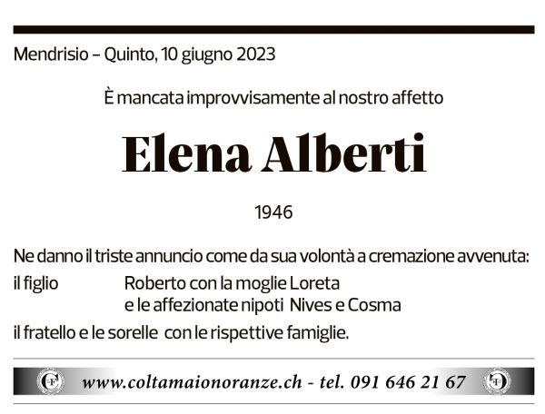 Annuncio funebre Elena Alberti