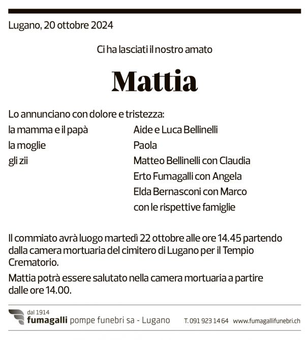 Annuncio funebre Mattia 