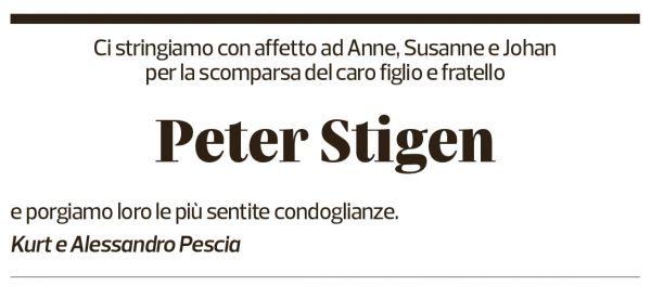 Annuncio funebre Peter Stigen