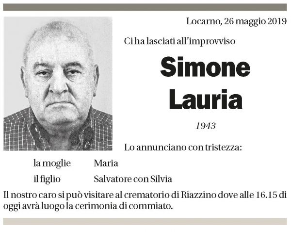 Annuncio funebre Simone Lauria