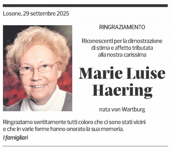 Annuncio funebre Marie Luise Haering