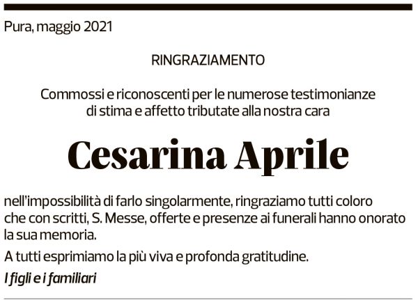 Annuncio funebre Cesarina Aprile