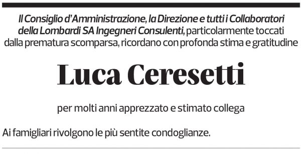 Annuncio funebre Luca Ceresetti