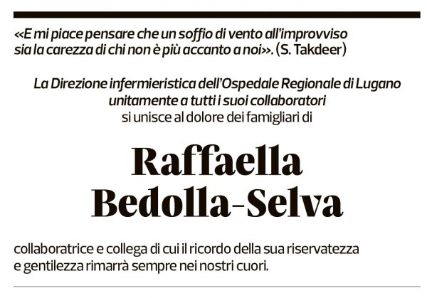 Annuncio funebre Raffaella Bedolla-selva