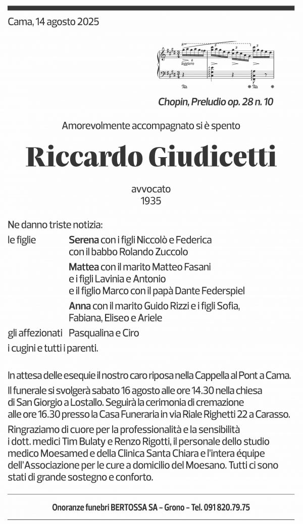 Annuncio funebre Riccardo Giudicetti