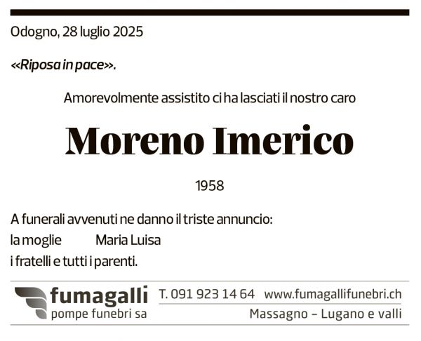 Annuncio funebre Moreno Imerico