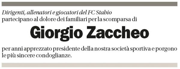 Annuncio funebre Giorgio Zaccheo