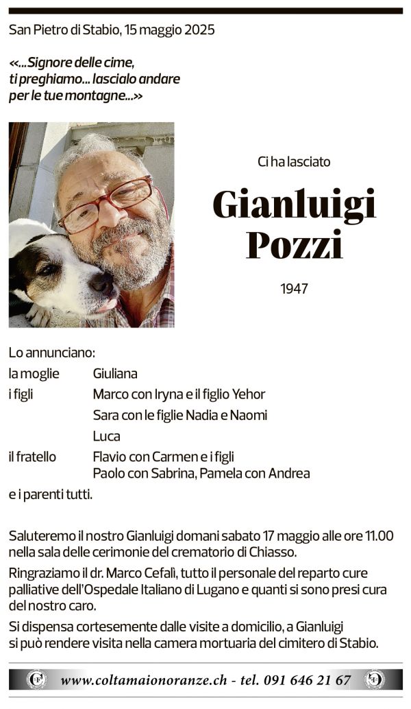 Annuncio funebre Gianluigi Pozzi