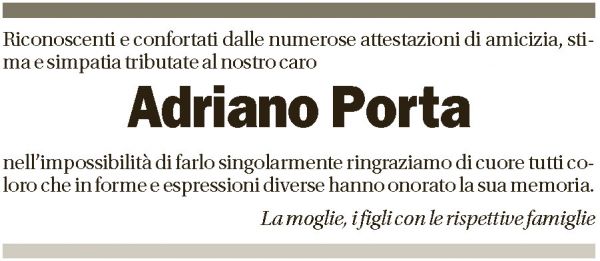 Annuncio funebre Antonio Porta