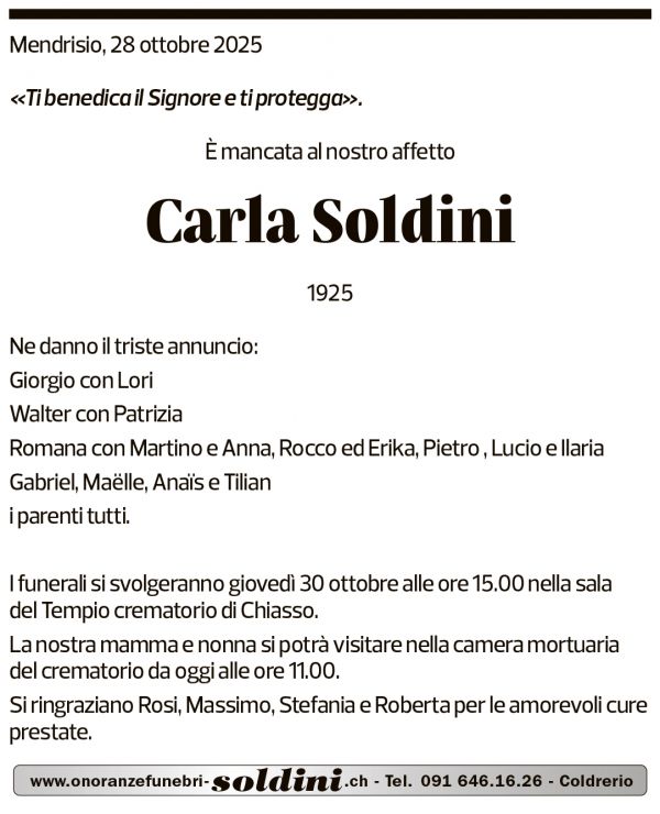 Annuncio funebre Carla Silini