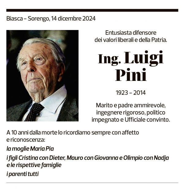 Annuncio funebre Luigi Pini