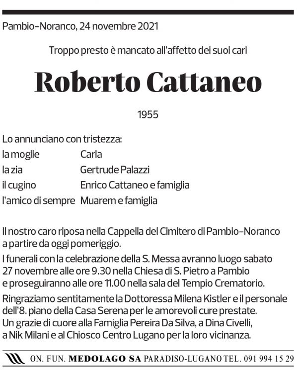 Annuncio funebre Roberto Cattaneo