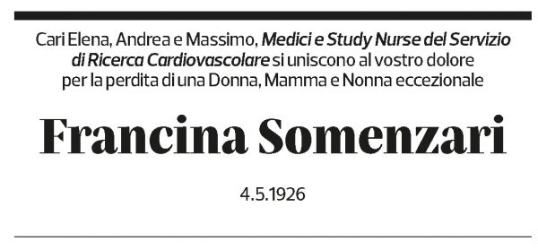 Annuncio funebre Francina Somenzari