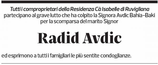 Annuncio funebre Radid Avdic