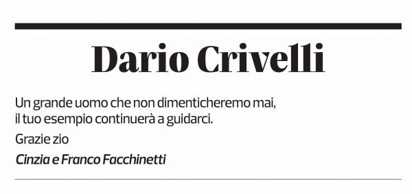 Annuncio funebre Dario Crivelli