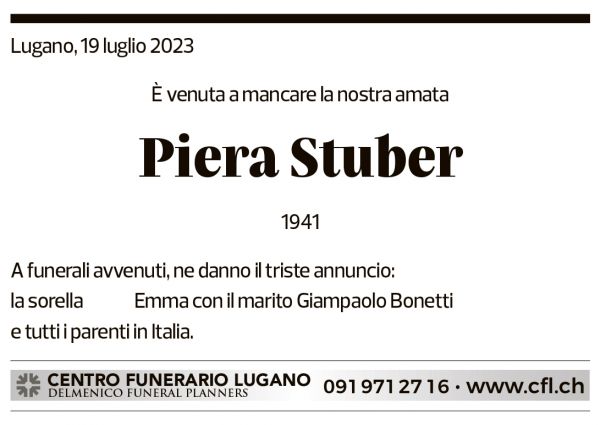 Annuncio funebre Piera Stuber