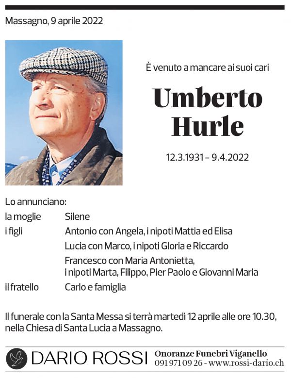 Annuncio funebre Umberto Hurle