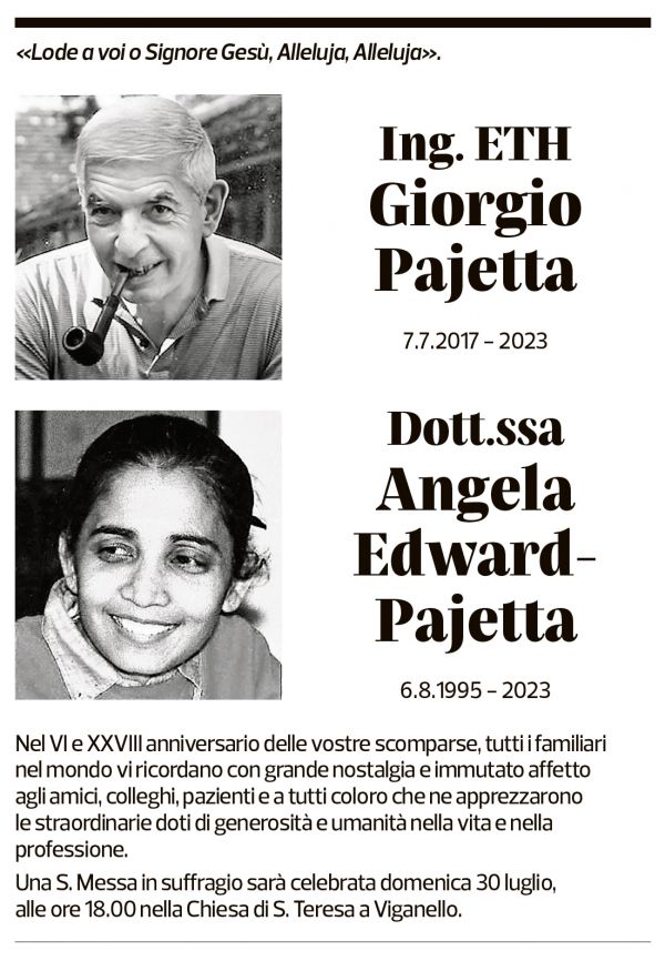 Annuncio funebre Giorgio E Angela Pajetta