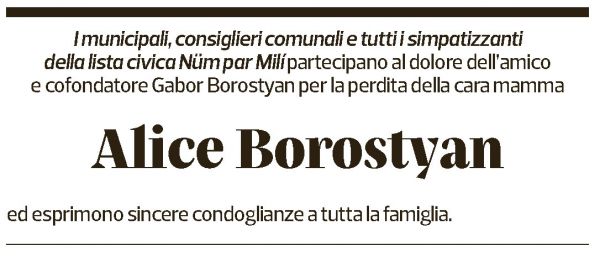 Annuncio funebre Alice Borostyan
