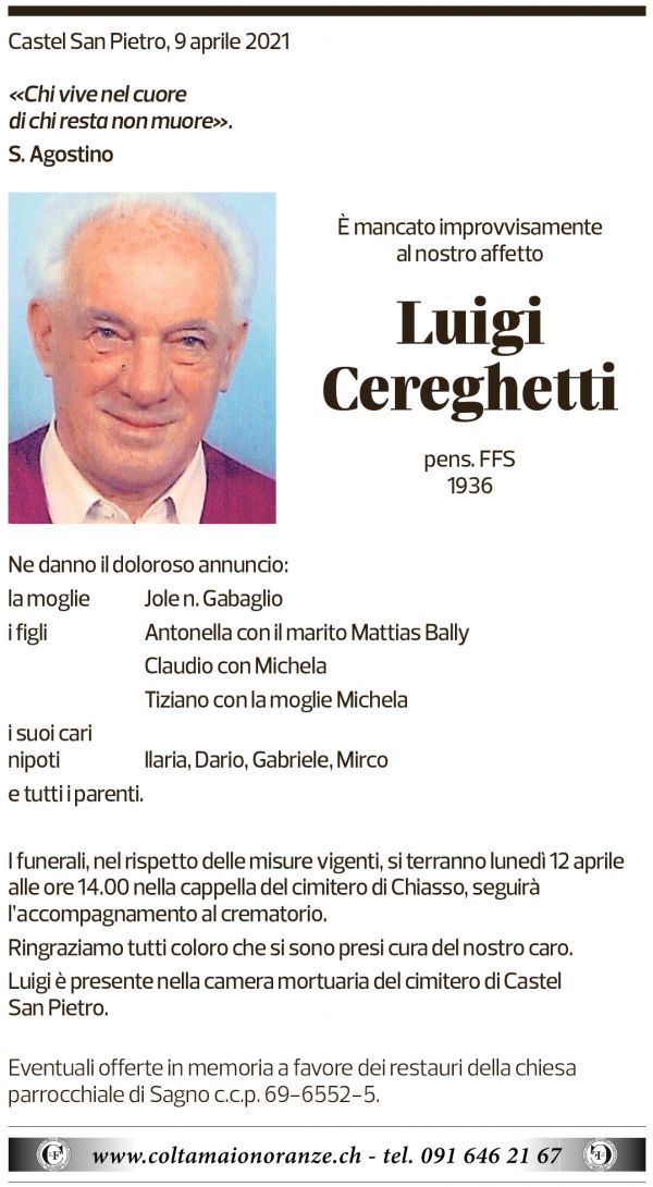 Annuncio funebre Luigi Cereghetti