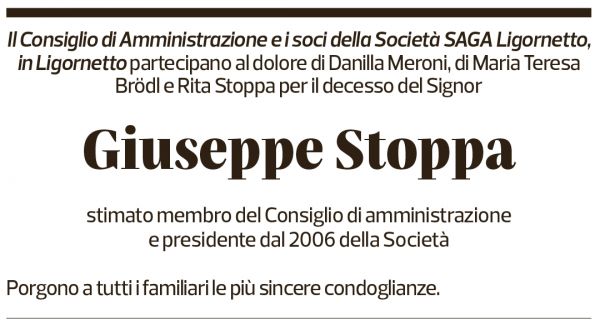 Annuncio funebre Giuseppe Stoppa