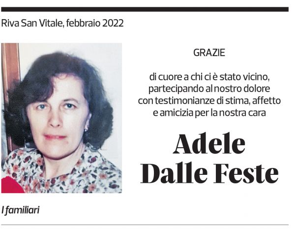 Annuncio funebre Adele Dalle Feste