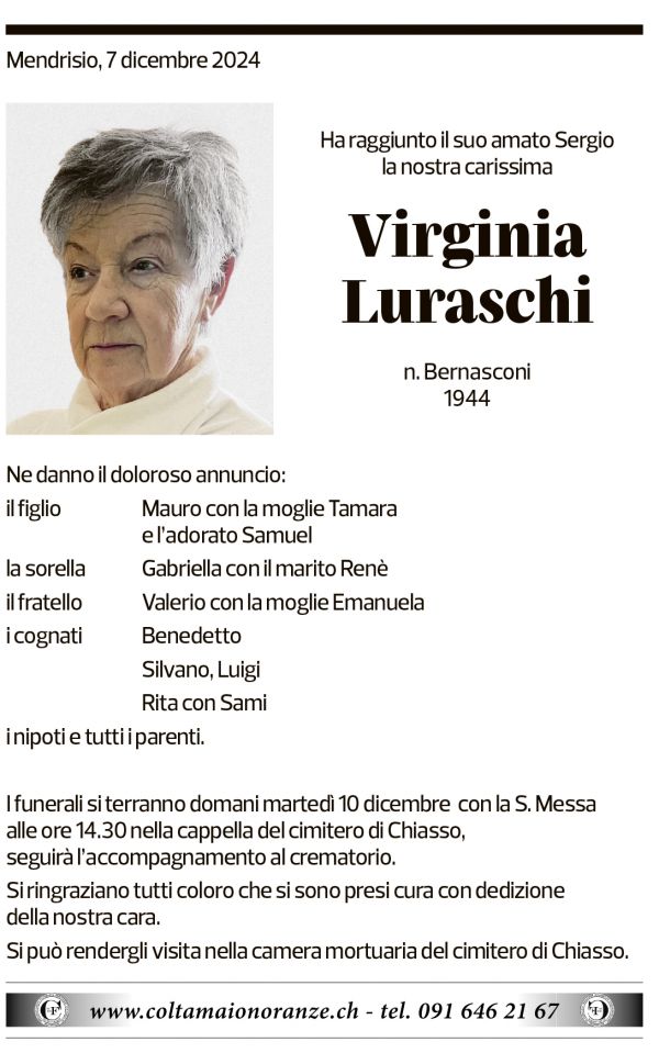 Annuncio funebre Virginia Luraschi