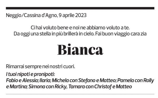 Annuncio funebre Bianca Talleri