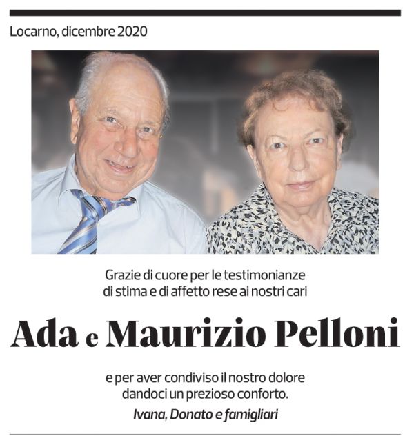 Annuncio funebre Ada E Maurizio Pelloni