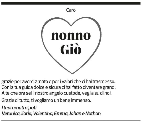 Annuncio funebre Giovanni Urriani