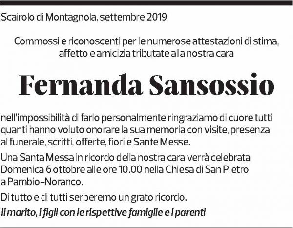 Annuncio funebre Fernanda Sansossio