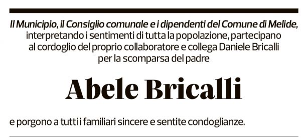 Annuncio funebre Abele Bricalli