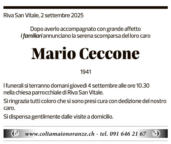 Annuncio funebre Mario Ceccone