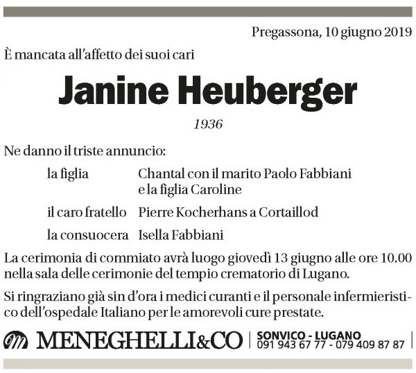 Annuncio funebre Janine Heuberger