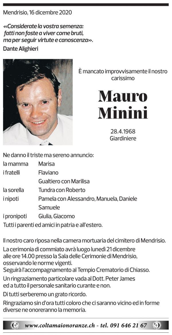 Annuncio funebre Mauro Minini