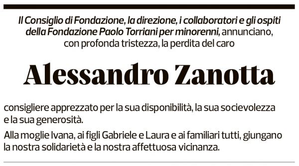 Annuncio funebre Alessandro Zanotta