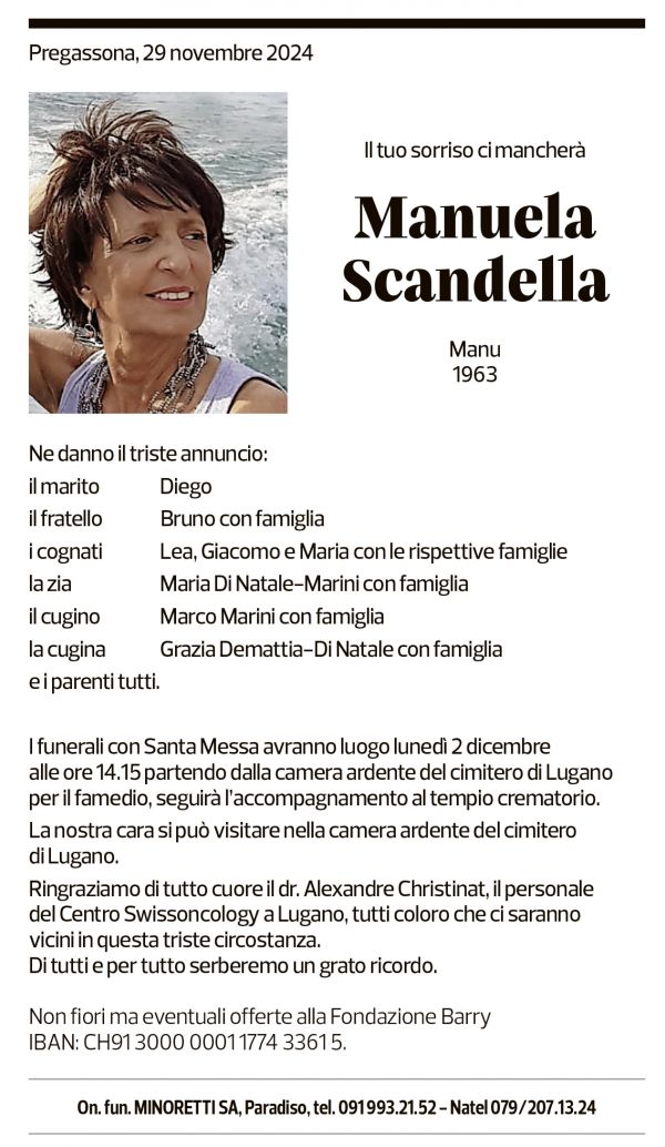 Annuncio funebre Manuela Scandella