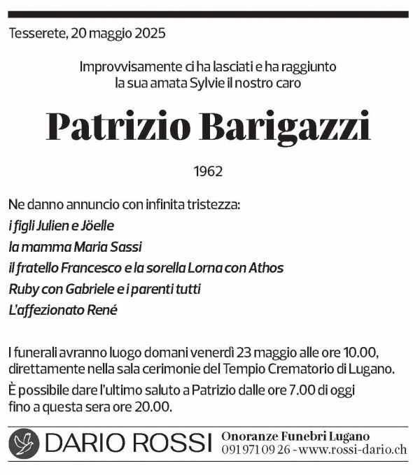 Annuncio funebre Patrizio Barigazzi