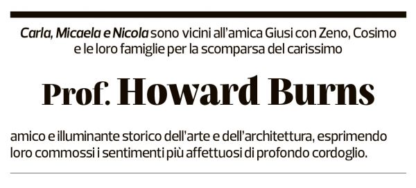 Annuncio funebre Howard Burns