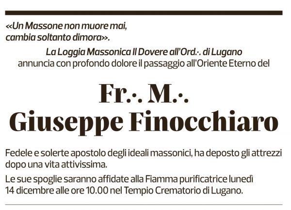 Annuncio funebre Giuseppe Finocchiaro