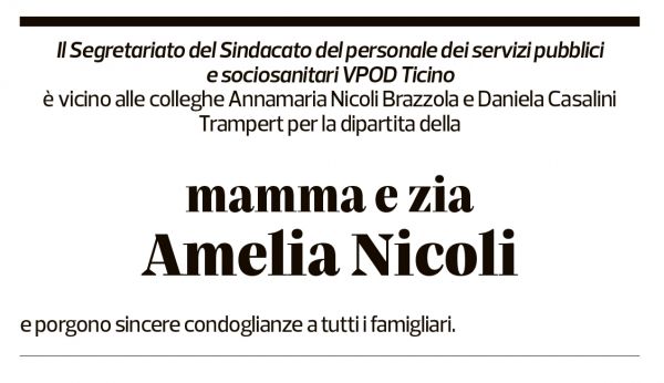 Annuncio funebre Amelia Nicoli